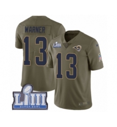 Men's Nike Los Angeles Rams #13 Kurt Warner Limited Olive 2017 Salute to Service Super Bowl LIII Bound NFL Jersey