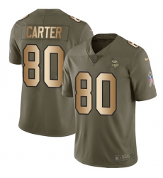 Men's Nike Minnesota Vikings #80 Cris Carter Limited Olive/Gold 2017 Salute to Service NFL Jersey