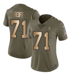 Women's Nike Minnesota Vikings #71 Riley Reiff Limited Olive/Gold 2017 Salute to Service NFL Jersey
