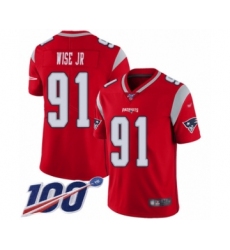 Men's New England Patriots #91 Deatrich Wise Jr Limited Red Inverted Legend 100th Season Football Jersey