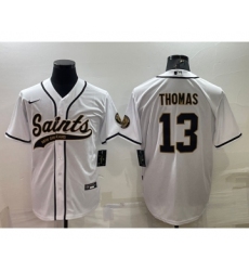 Men's New Orleans Saints #13 Michael Thomas White With Patch Cool Base Stitched Baseball Jersey