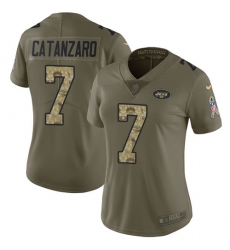 Women's Nike New York Jets #7 Chandler Catanzaro Limited Olive/Camo 2017 Salute to Service NFL Jersey