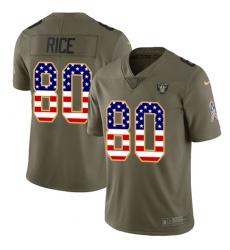 Men's Nike Oakland Raiders #80 Jerry Rice Limited Olive/USA Flag 2017 Salute to Service NFL Jersey