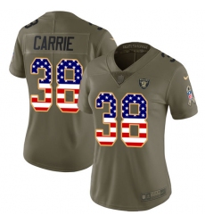 Women's Nike Oakland Raiders #38 T.J. Carrie Limited Olive/USA Flag 2017 Salute to Service NFL Jersey