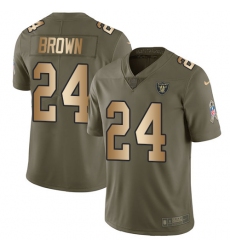 Youth Nike Oakland Raiders #24 Willie Brown Limited Olive/Gold 2017 Salute to Service NFL Jersey
