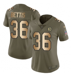 Women's Nike Pittsburgh Steelers #36 Jerome Bettis Limited Olive/Gold 2017 Salute to Service NFL Jersey