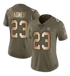 Women's Nike Pittsburgh Steelers #23 Mike Wagner Limited Olive/Gold 2017 Salute to Service NFL Jersey