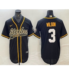 Men's Pittsburgh Steelers #3 Russell Wilson Black With Cool Base Stitched Baseball Jersey