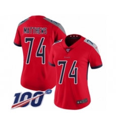 Women's Tennessee Titans #74 Bruce Matthews Limited Red Inverted Legend 100th Season Football Jersey