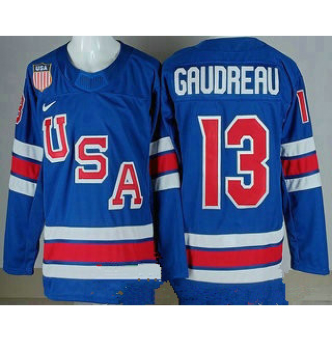 Men's USA #13 Johnny Gudreau Blue 2026 olympics authentic jersey
