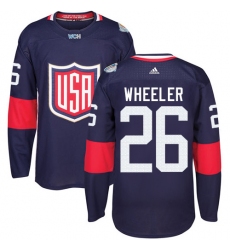 Youth Adidas Team USA #26 Blake Wheeler Premier Navy Blue Away 2016 World Cup Ice Hockey Jersey