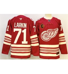 Men's Detroit Red Wings #71 Dylan Larkin Red 2025-26 With C Centennial Premium Stitched Hockey Jersey