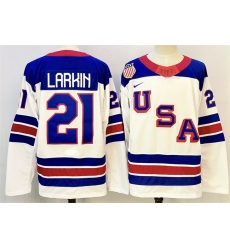 Men's USA #21 Dylan Larkin White 2025-2026 Stitched Jersey
