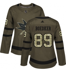 Women's Adidas San Jose Sharks #89 Mikkel Boedker Authentic Green Salute to Service NHL Jersey