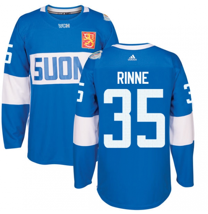 Men's Adidas Team Finland #35 Pekka Rinne Premier Blue Away 2016 World Cup of Hockey Jersey