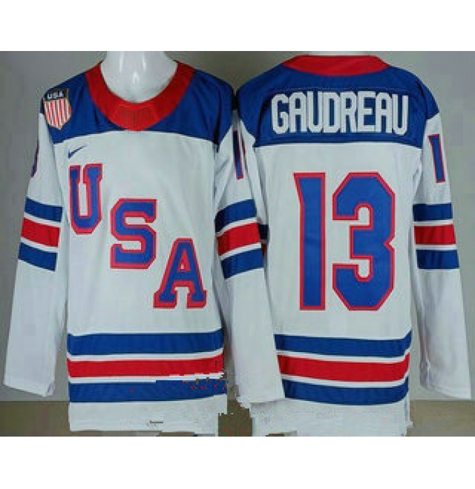 Men's USA #13 Johnny Gaudreau White 2026 olympics authentic jersey
