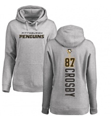 NHL Women's Adidas Pittsburgh Penguins #87 Sidney Crosby Ash Backer Pullover Hoodie