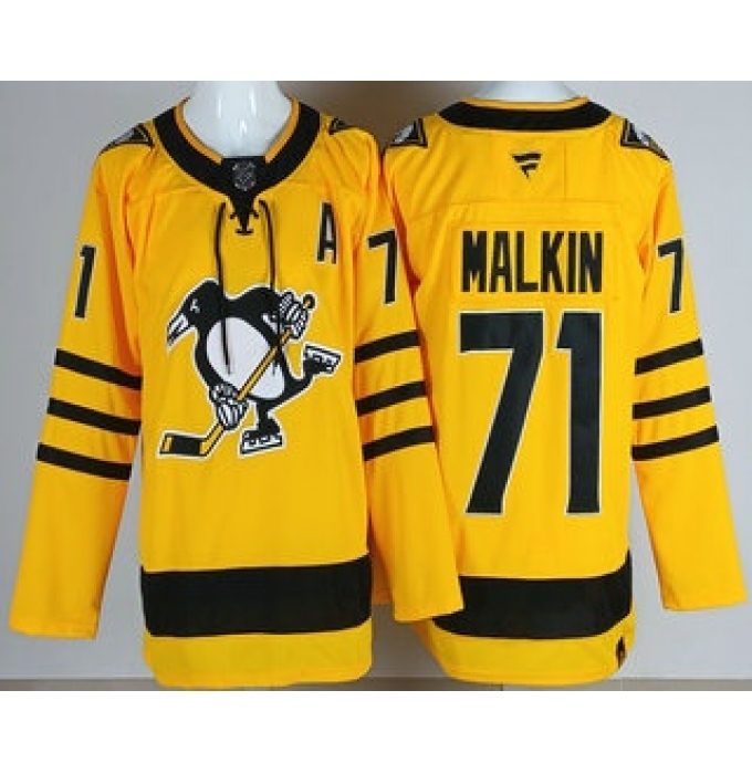 Men's Pittsburgh Penguins #71 Evgeni Malkin Yellow Alternate Authentic Jersey