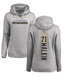 NHL Women's Adidas Pittsburgh Penguins #71 Evgeni Malkin Ash Backer Pullover Hoodie