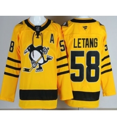 Men's Pittsburgh Penguins #58 Kris Letang Yellow Alternate Authentic Jersey