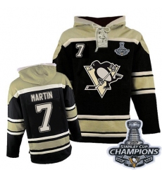 Men's Old Time Hockey Pittsburgh Penguins #7 Paul Martin Premier Black Sawyer Hooded Sweatshirt 2017 Stanley Cup Champions