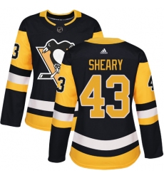 Women's Adidas Pittsburgh Penguins #43 Conor Sheary Authentic Black Home NHL Jersey