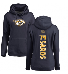 NHL Women's Adidas Nashville Predators #74 Juuse Saros Navy Blue Backer Pullover Hoodie