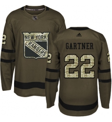 Men's Adidas New York Rangers #22 Mike Gartner Authentic Green Salute to Service NHL Jersey