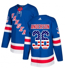 Youth Adidas New York Rangers #36 Glenn Anderson Authentic Royal Blue USA Flag Fashion NHL Jersey