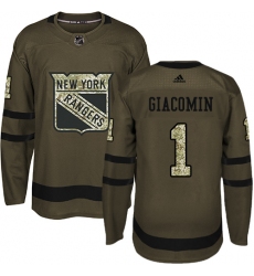 Youth Adidas New York Rangers #1 Eddie Giacomin Authentic Green Salute to Service NHL Jersey