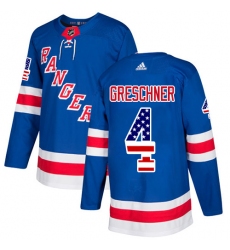 Men's Adidas New York Rangers #4 Ron Greschner Authentic Royal Blue USA Flag Fashion NHL Jersey