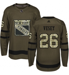 Men's Adidas New York Rangers #26 Jimmy Vesey Authentic Green Salute to Service NHL Jersey