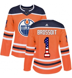 Women's Adidas Edmonton Oilers #1 Laurent Brossoit Authentic Orange USA Flag Fashion NHL Jersey