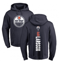 NHL Adidas Edmonton Oilers #6 Adam Larsson Navy Blue Backer Pullover Hoodie