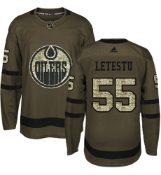 Youth Adidas Edmonton Oilers #55 Mark Letestu Authentic Green Salute to Service NHL Jersey
