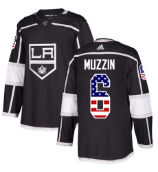Men's Adidas Los Angeles Kings #6 Jake Muzzin Authentic Black USA Flag Fashion NHL Jersey