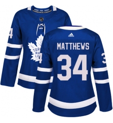 Women's Adidas Toronto Maple Leafs #34 Auston Matthews Authentic Royal Blue Home NHL Jersey