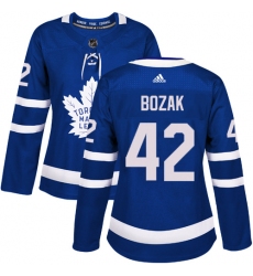 Women's Adidas Toronto Maple Leafs #42 Tyler Bozak Authentic Royal Blue Home NHL Jersey