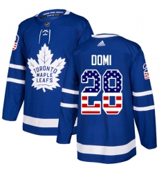 Men's Adidas Toronto Maple Leafs #28 Tie Domi Authentic Royal Blue USA Flag Fashion NHL Jersey