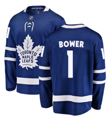 Men's Toronto Maple Leafs #1 Johnny Bower Fanatics Branded Royal Blue Home Breakaway NHL Jersey