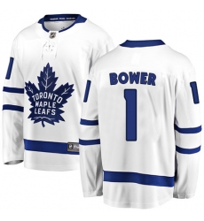 Men's Toronto Maple Leafs #1 Johnny Bower Fanatics Branded White Away Breakaway NHL Jersey