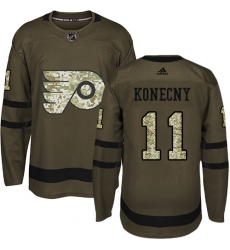 Men's Adidas Philadelphia Flyers #11 Travis Konecny Authentic Green Salute to Service NHL Jersey