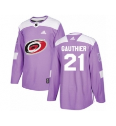 Men's Adidas Carolina Hurricanes #21 Julien Gauthier Authentic Purple Fights Cancer Practice NHL