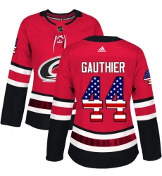 Women's Adidas Carolina Hurricanes #44 Julien Gauthier Authentic Red USA Flag Fashion NHL Jersey