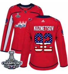 Women's Adidas Washington Capitals #92 Evgeny Kuznetsov Authentic Red USA Flag Fashion 2018 Stanley Cup Final Champions NHL Jersey