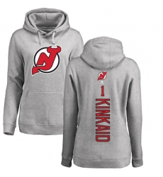NHL Women's Adidas New Jersey Devils #1 Keith Kinkaid Ash Backer Pullover Hoodie