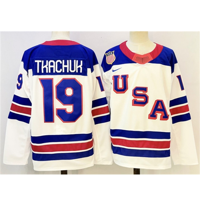 Men's USA #19 Matthew Tkachuk White 2025-2026 Stitched Jersey