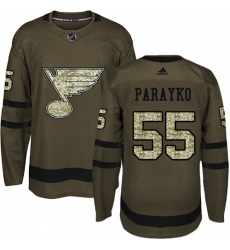 Men's Adidas St. Louis Blues #55 Colton Parayko Authentic Green Salute to Service NHL Jersey