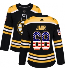 Women's Adidas Boston Bruins #68 Jaromir Jagr Authentic Black USA Flag Fashion NHL Jersey