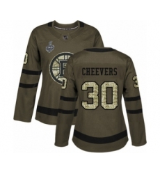 Women's Boston Bruins #30 Gerry Cheevers Authentic Green Salute to Service 2019 Stanley Cup Final Bound Hockey Jersey